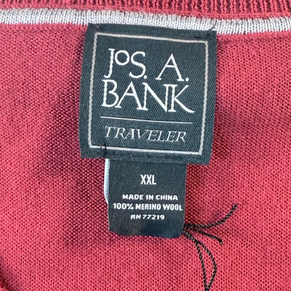 Jos A Bank Traveler Merino Wool Sweater XXL Red V Neck Pullover NWT Professional